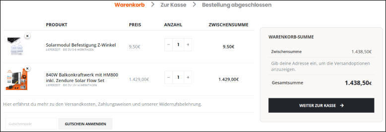 PVundSO Gutschein einlösen Gutscheincode im Warenkorb anwenden